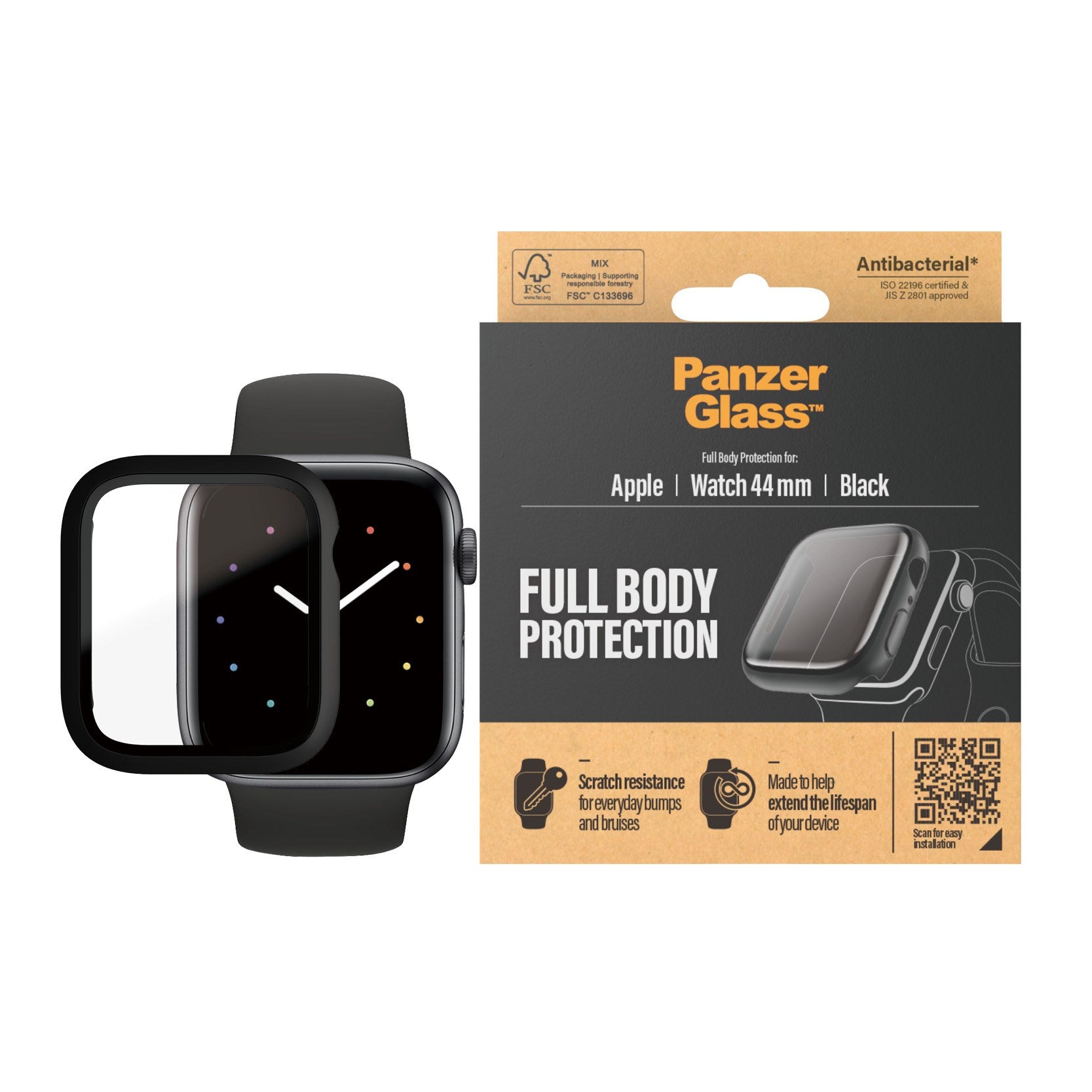 PanzerGlass® Screen Protector Full Body Black Apple Watch SE 3 | SE | 6 | 5 | 4 | 44mm